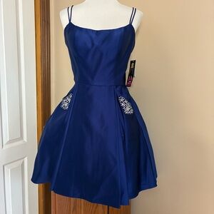 Blondie Nites by Stacy Sklar Royal Blue Dress Short Puffy Elegant Rhinestone